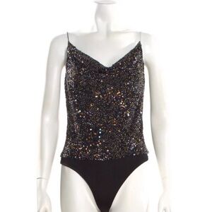 Sequin Embellished Black Bodysuit Top